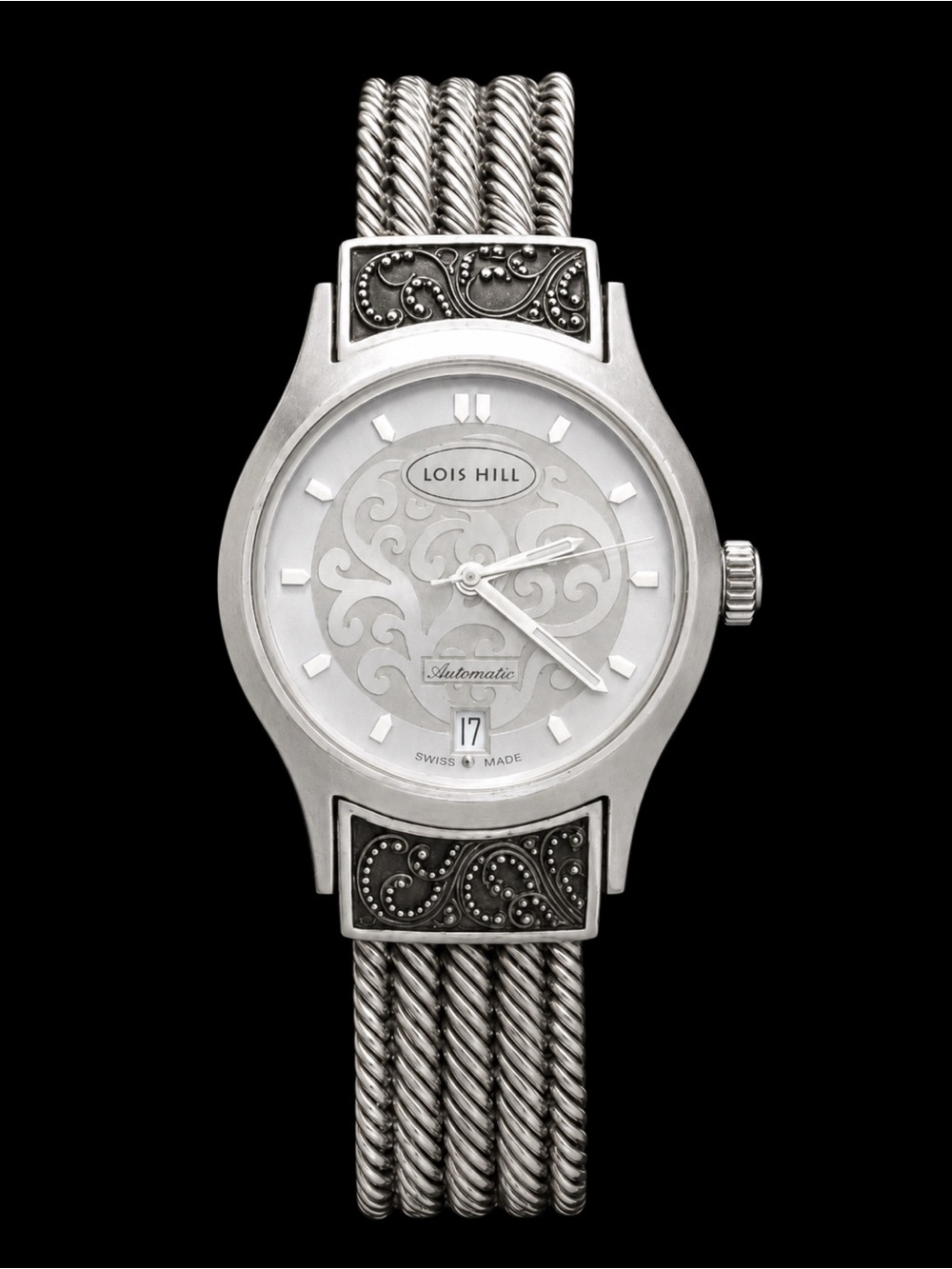 LOIS HILL Automatic Grey Round Sterling Silver Watch